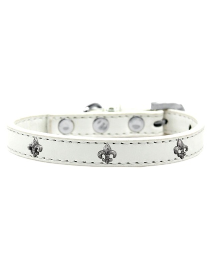 Silver Fleur De Lis Widget Dog Collar White Size 10