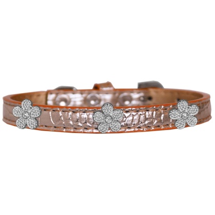Silver Flower Widget Croc Dog Collar Copper Size 10