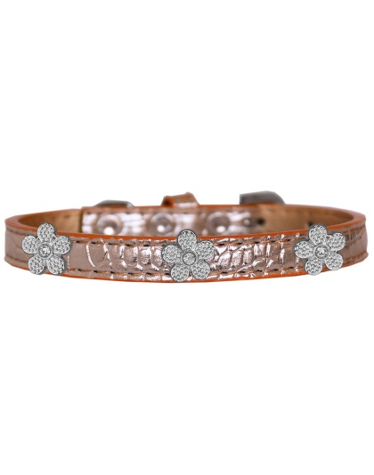 Silver Flower Widget Croc Dog Collar Copper Size 10