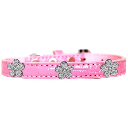 Silver Flower Widget Croc Dog Collar Light Pink Size 10