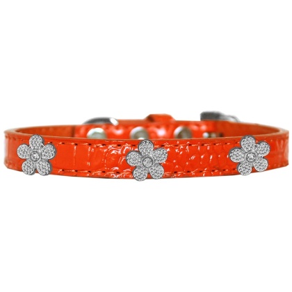 Silver Flower Widget Croc Dog Collar Orange Size 10