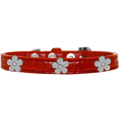 Silver Flower Widget Croc Dog Collar Red Size 10