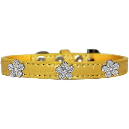 Silver Flower Widget Croc Dog Collar Yellow Size 10