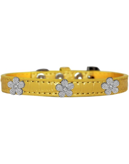 Silver Flower Widget Croc Dog Collar Yellow Size 10