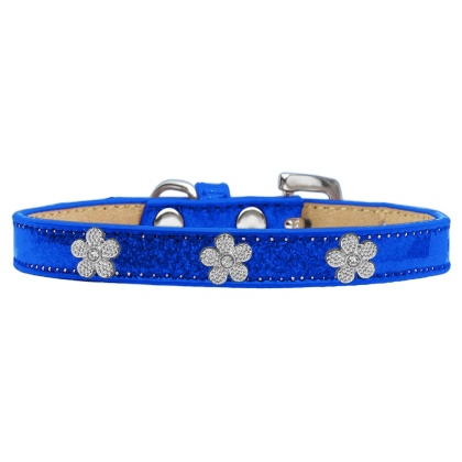 Silver Flower Widget Dog Collar Blue Ice Cream Size 10