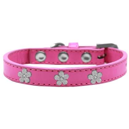 Silver Flower Widget Dog Collar Bright Pink Size 10