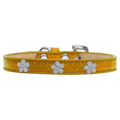 Silver Flower Widget Dog Collar Gold Ice Cream Size 10
