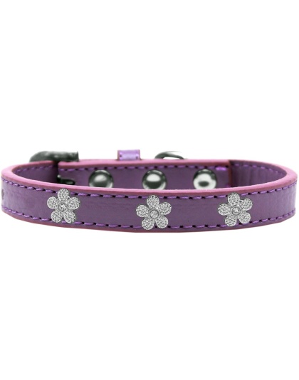 Silver Flower Widget Dog Collar Lavender Size 10