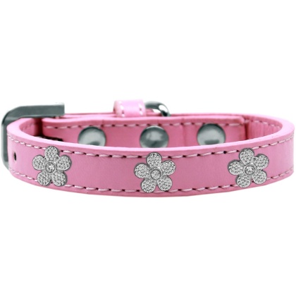 Silver Flower Widget Dog Collar Light Pink Size 10