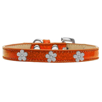 Silver Flower Widget Dog Collar Orange Ice Cream Size 10