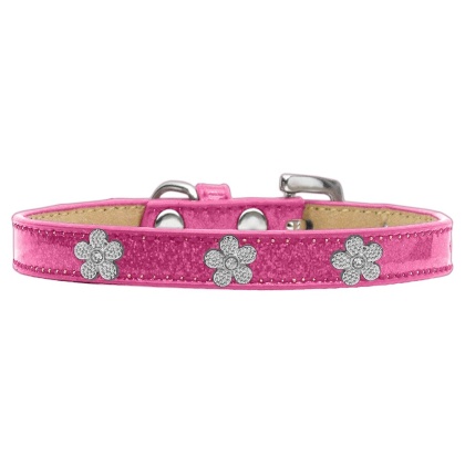 Silver Flower Widget Dog Collar Pink Ice Cream Size 10