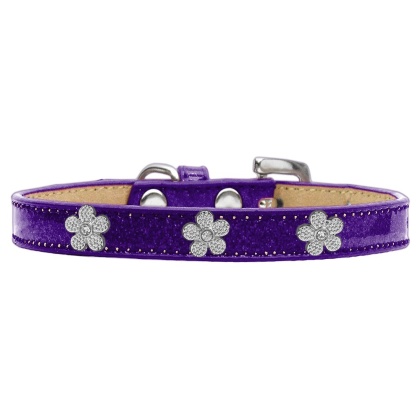Silver Flower Widget Dog Collar Purple Ice Cream Size 10