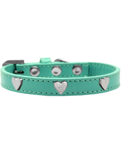 Silver Heart Widget Dog Collar Aqua Size 10