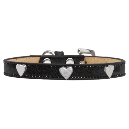 Silver Heart Widget Dog Collar Black Ice Cream Size 10