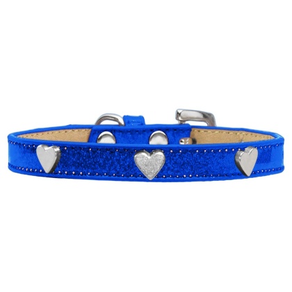 Silver Heart Widget Dog Collar Blue Ice Cream Size 10