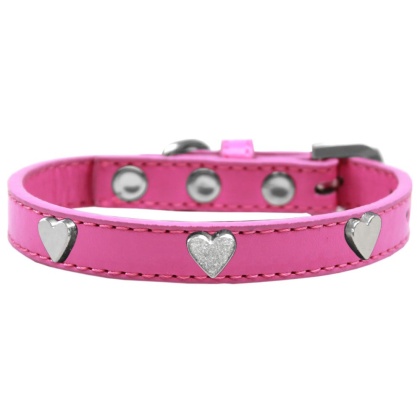 Silver Heart Widget Dog Collar Bright Pink Size 10
