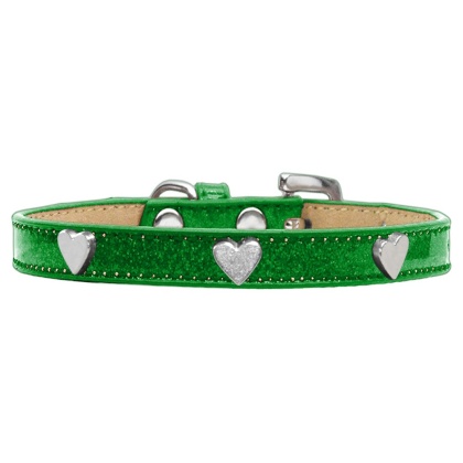 Silver Heart Widget Dog Collar Emerald Green Ice Cream Size 10