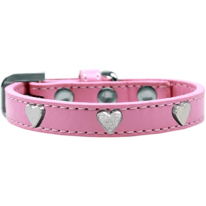 Silver Heart Widget Dog Collar Light Pink Size 10