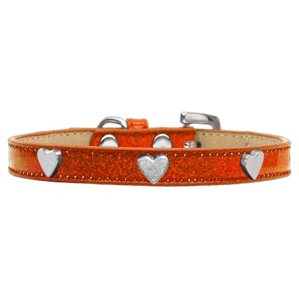 Silver Heart Widget Dog Collar Orange Ice Cream Size 10