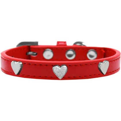 Silver Heart Widget Dog Collar Red Size 10