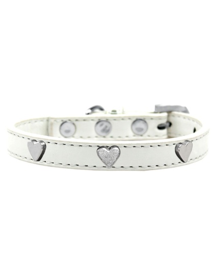 Silver Heart Widget Dog Collar White Size 10