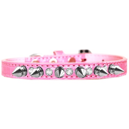 Silver Spike and Clear Jewel Croc Dog Collar Light Pink Size 10