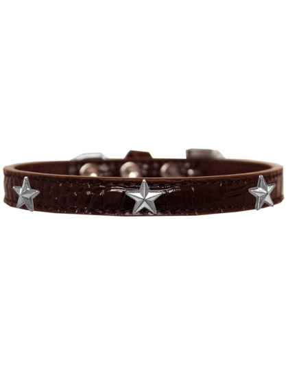 Silver Star Widget Croc Dog Collar Chocolate Size 10