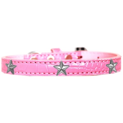 Silver Star Widget Croc Dog Collar Light Pink Size 10