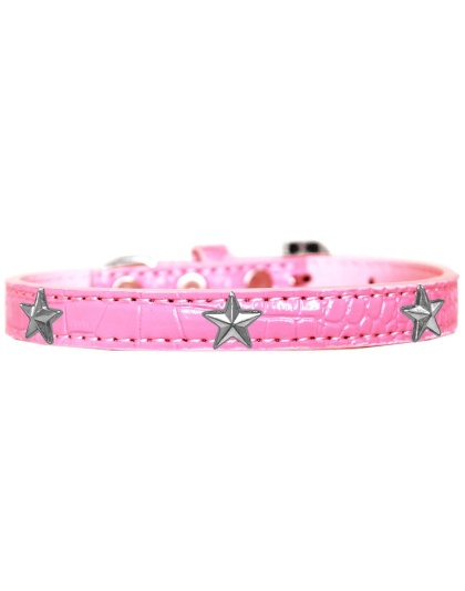 Silver Star Widget Croc Dog Collar Light Pink Size 10