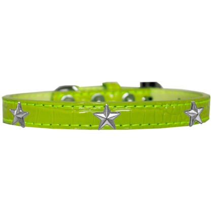 Silver Star Widget Croc Dog Collar Lime Green Size 10