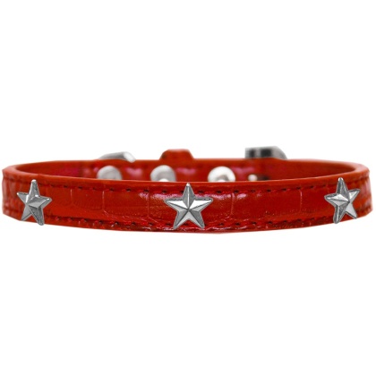 Silver Star Widget Croc Dog Collar Red Size 10