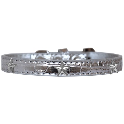 Silver Star Widget Croc Dog Collar Silver Size 10