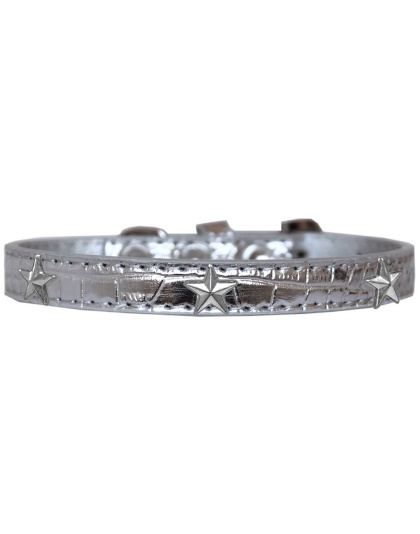Silver Star Widget Croc Dog Collar Silver Size 10