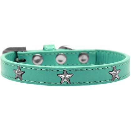 Silver Star Widget Dog Collar Aqua Size 10