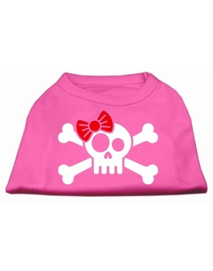 Skull Crossbone Bow Screen Print Shirt Bright Pink Lg