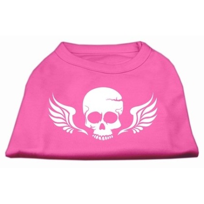 Skull Wings Screen Print Shirt Bright Pink Lg