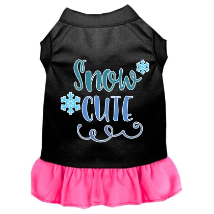 Snow Cute Screen Print Dog Dress Black with Bright Pink Lg