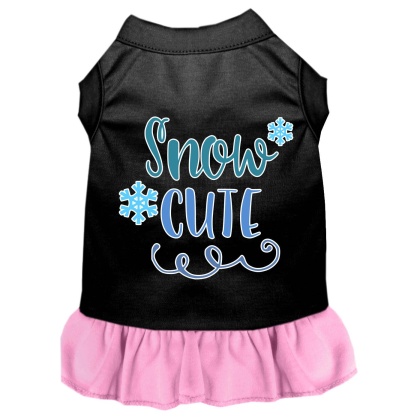 Snow Cute Screen Print Dog Dress Black with Light Pink Lg