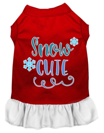 Snow Cute Screen Print Dog Dress Red with White Lg