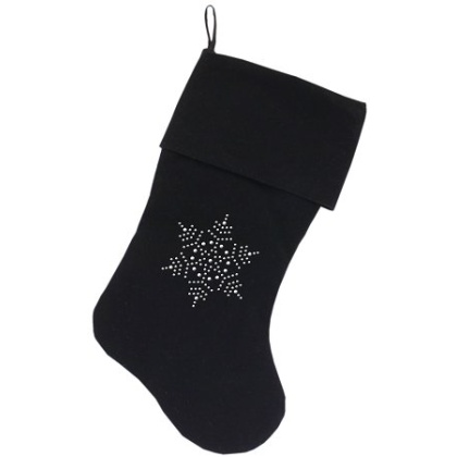 Snowflake Rhinestone 18 inch Velvet Christmas Stocking Black