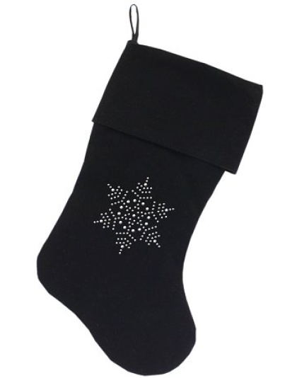 Snowflake Rhinestone 18 inch Velvet Christmas Stocking Black