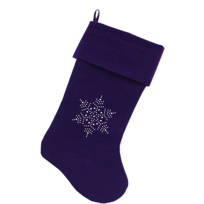 Snowflake Rhinestone 18 inch Velvet Christmas Stocking Purple