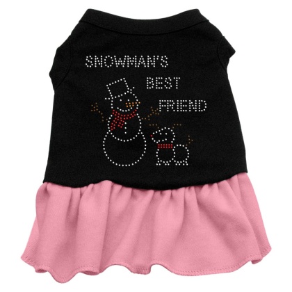 Snowman's Best Friend Rhinestone Dress Black with Pink Lg