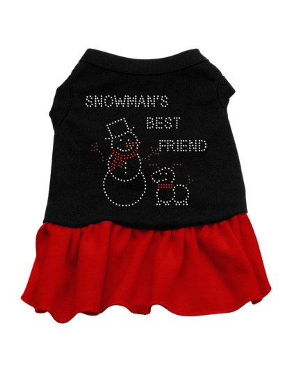 Snowman's Best Friend Rhinestone Dress Black with Red Lg