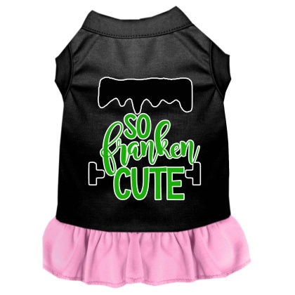 So Franken Cute Screen Print Dog Dress Black with Light Pink Lg