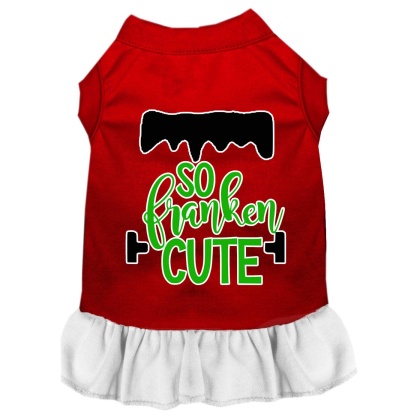 So Franken Cute Screen Print Dog Dress Red with White Lg