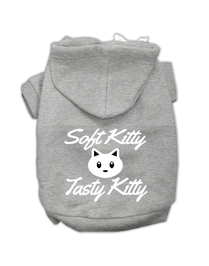 Softy Kitty, Tasty Kitty Screen Print Dog Pet Hoodies Grey Size Lg