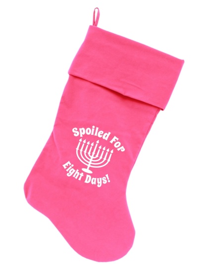 Spoiled for 8 Days Screen Print 18 inch Velvet Christmas Stocking Pink