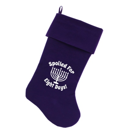 Spoiled for 8 Days Screen Print 18 inch Velvet Christmas Stocking Purple