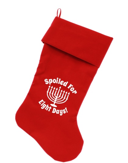 Spoiled for 8 Days Screen Print 18 inch Velvet Christmas Stocking Red